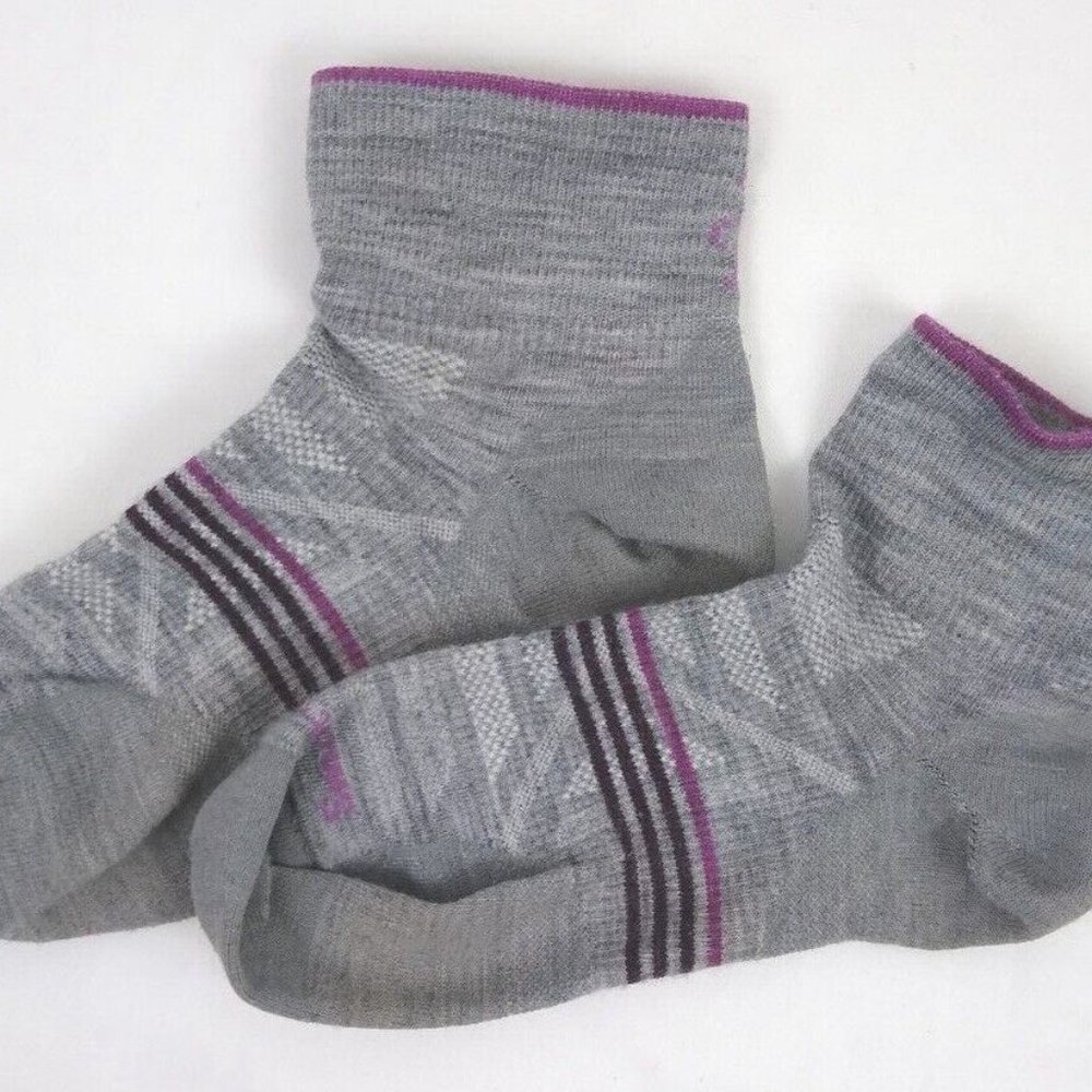 Smartwool Women's Lightweight PHD Mini Ankle Grey/Purple Stripe Hiking Running M